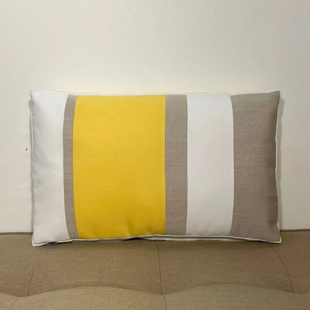 Oblique Studio Sunbrella Multi Stripe Lumbar Pillow in Buttercup/Flax - RSH Decor