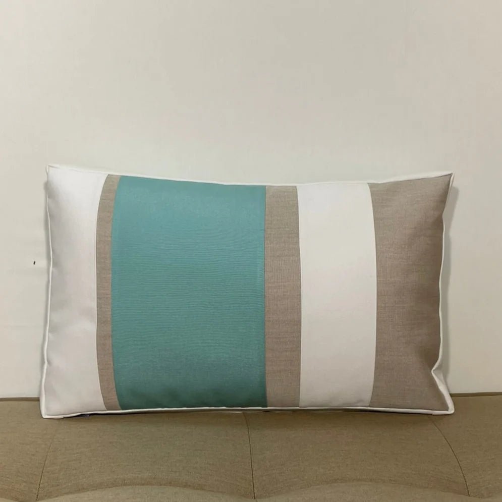 Oblique Studio Sunbrella Multi Stripe Lumbar Pillow in Glacier/Flax - RSH Decor