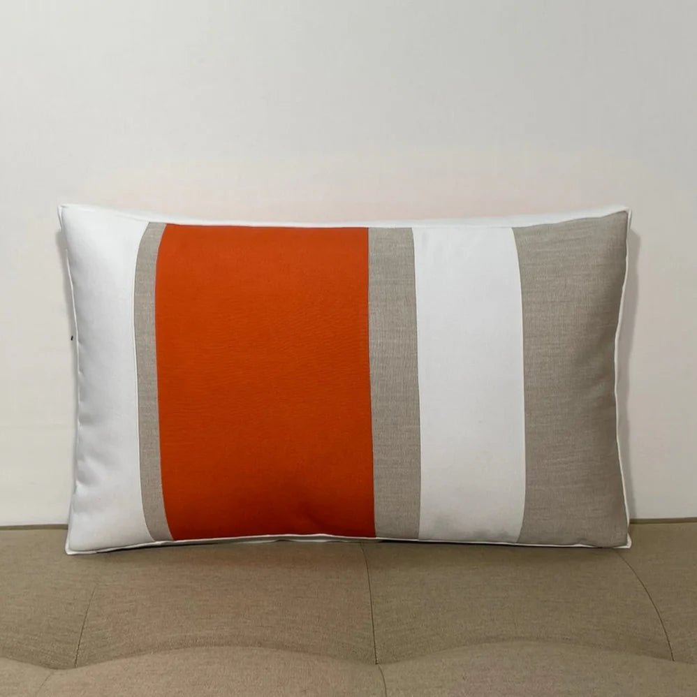 Oblique Studio Sunbrella Multi Stripe Lumbar Pillow in Melon/Flax - RSH Decor