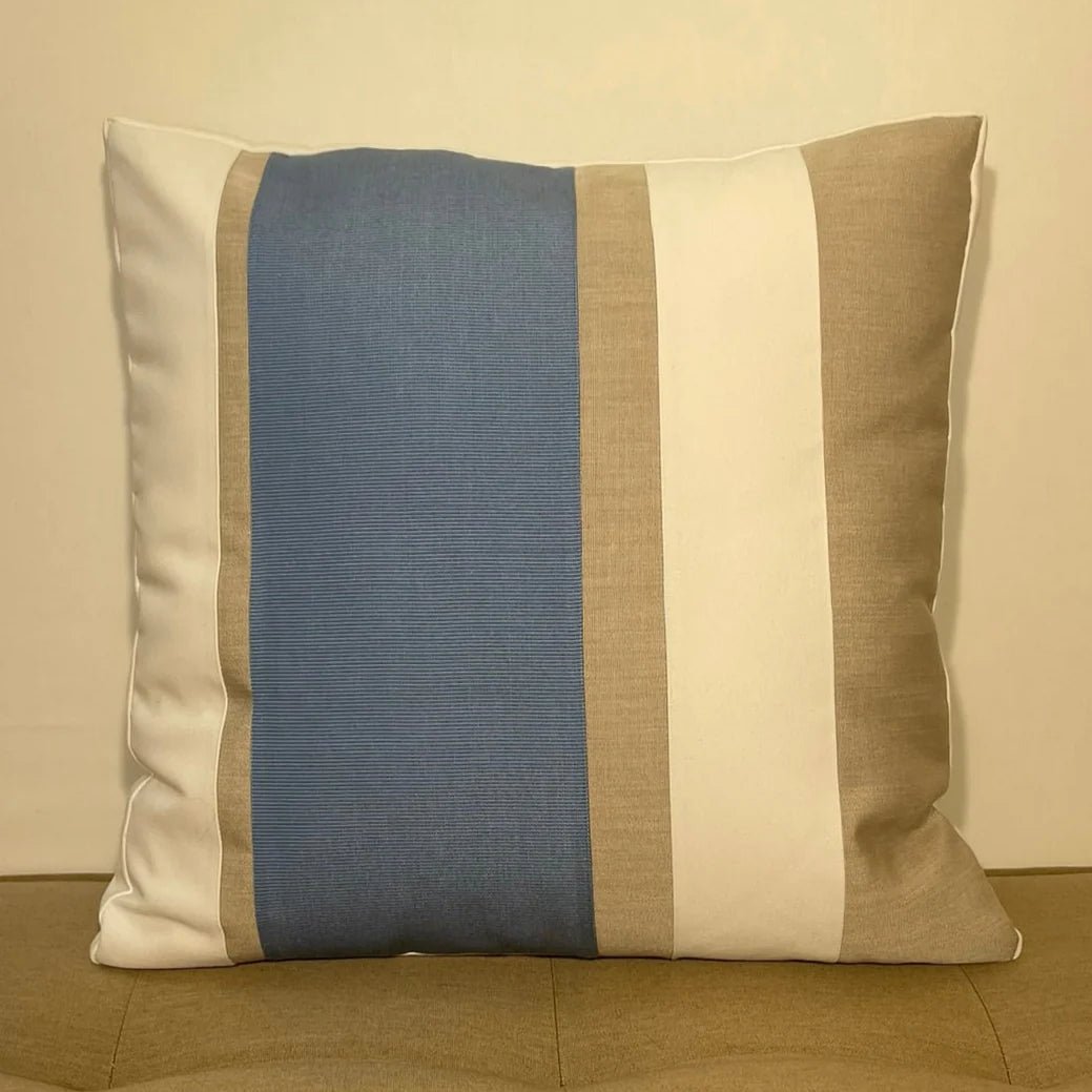 Oblique Studio Sunbrella Multi Stripe Pillow in Air Blue/Flax - RSH Decor