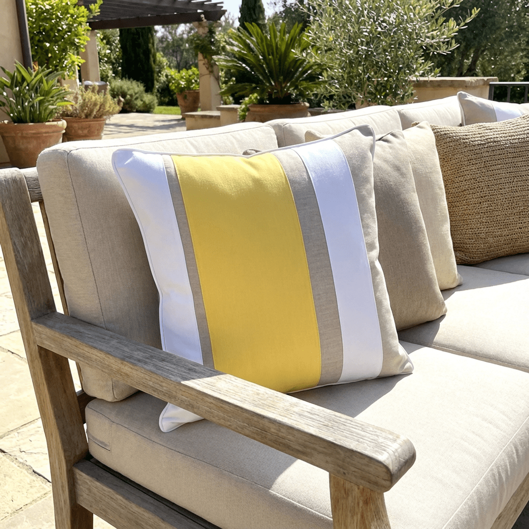 Oblique Studio Sunbrella Multi Stripe Pillow in Buttercup/Flax - RSH Decor