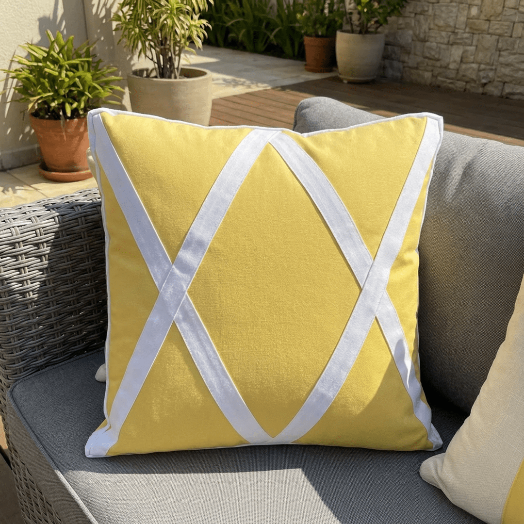 Oblique Studio Sunbrella Trellis Pillow in Buttercup/White - RSH Decor