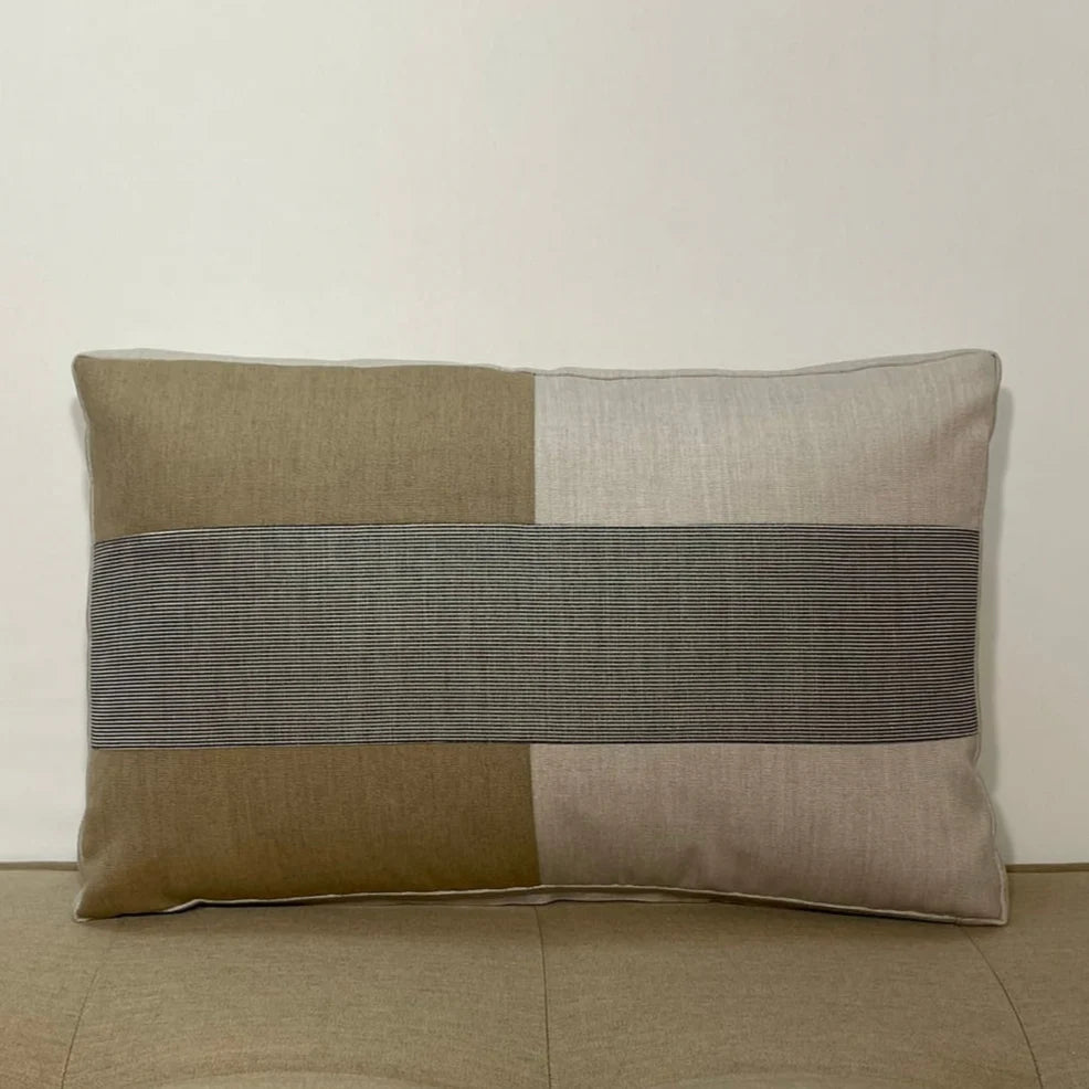Oblique Studios Sunbrella Tiles Lumbar Pillow in Flint/Heather Beige - RSH Decor