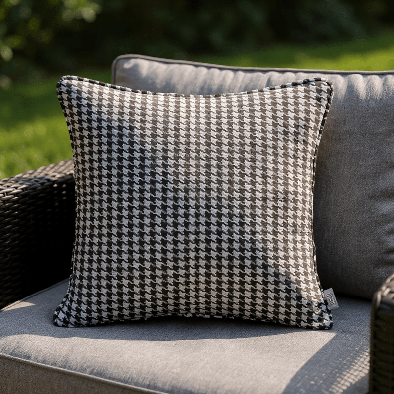 Outdura Black Houndstooth Designer Square Throw Pillow - RSH Decor