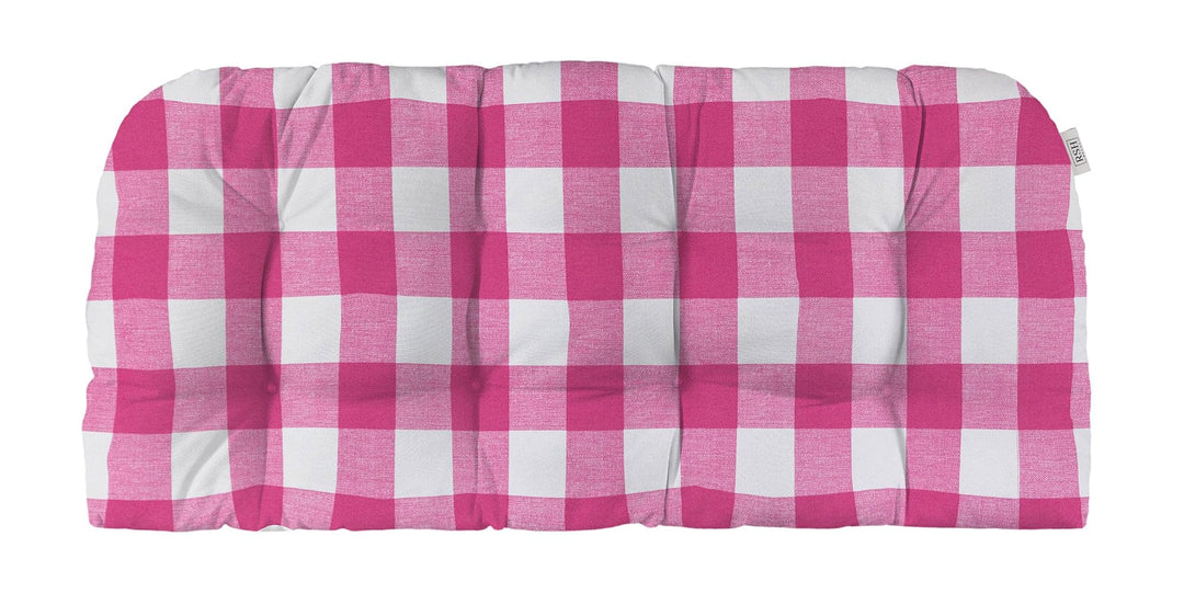 Pink Tufted Wicker Loveseat Cushion with All-Weather Polyester Spun Fabric
