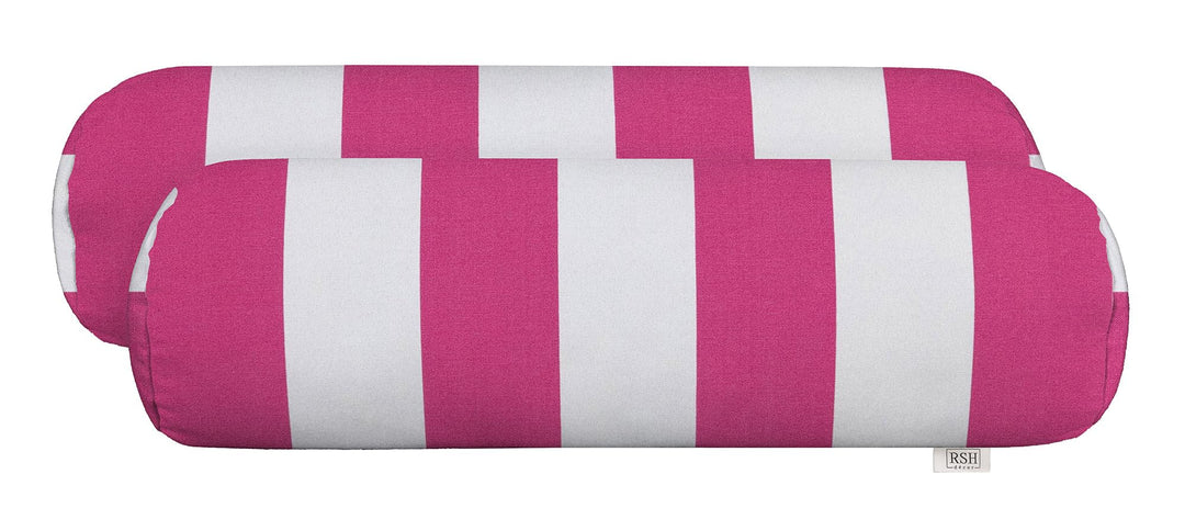 Set of 2 Pink Bolster Neck Roll Pillow with All-Weather Polyester Spun Fabric