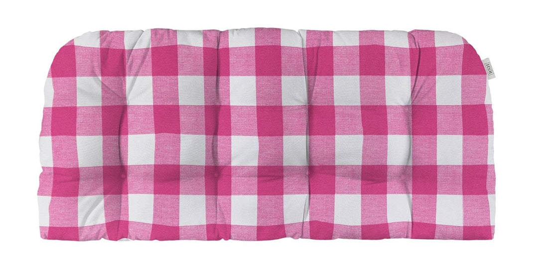 Pink Tufted Wicker Loveseat Cushion with All - Weather Polyester Spun Fabric - RSH Decor
