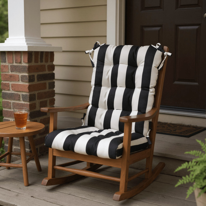 Rocking Chair Cushion | Tufted | Sunbrella Stripes - RSH Decor