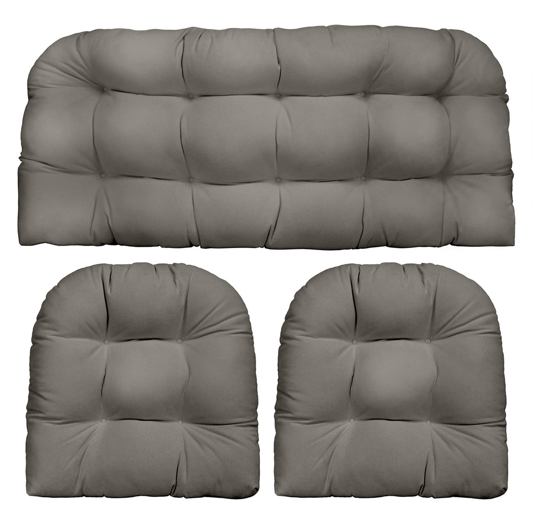 RSH DECOR: 3 - Piece Wicker Tufted Cushion Set | 41” x 19" & 19" x 19" | All - Weather Spun Fabric | Water Resistant | Outdoor Loveseat & U - Shape Cushions for Patio Furniture | Charcoal Grey (Gray) - RSH Decor