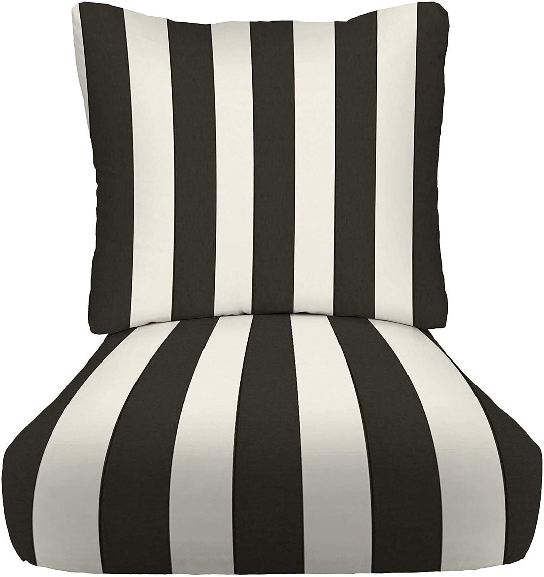RSH DECOR Deep Seating Cushion with Pillow Back | 22” x 25” x 5" Seat | Water and Fade - Resistant Spun Fabric | Made in USA | Outdoor Chair Cushion Set for Patio Furniture (Black & White Stripe) - RSH Decor