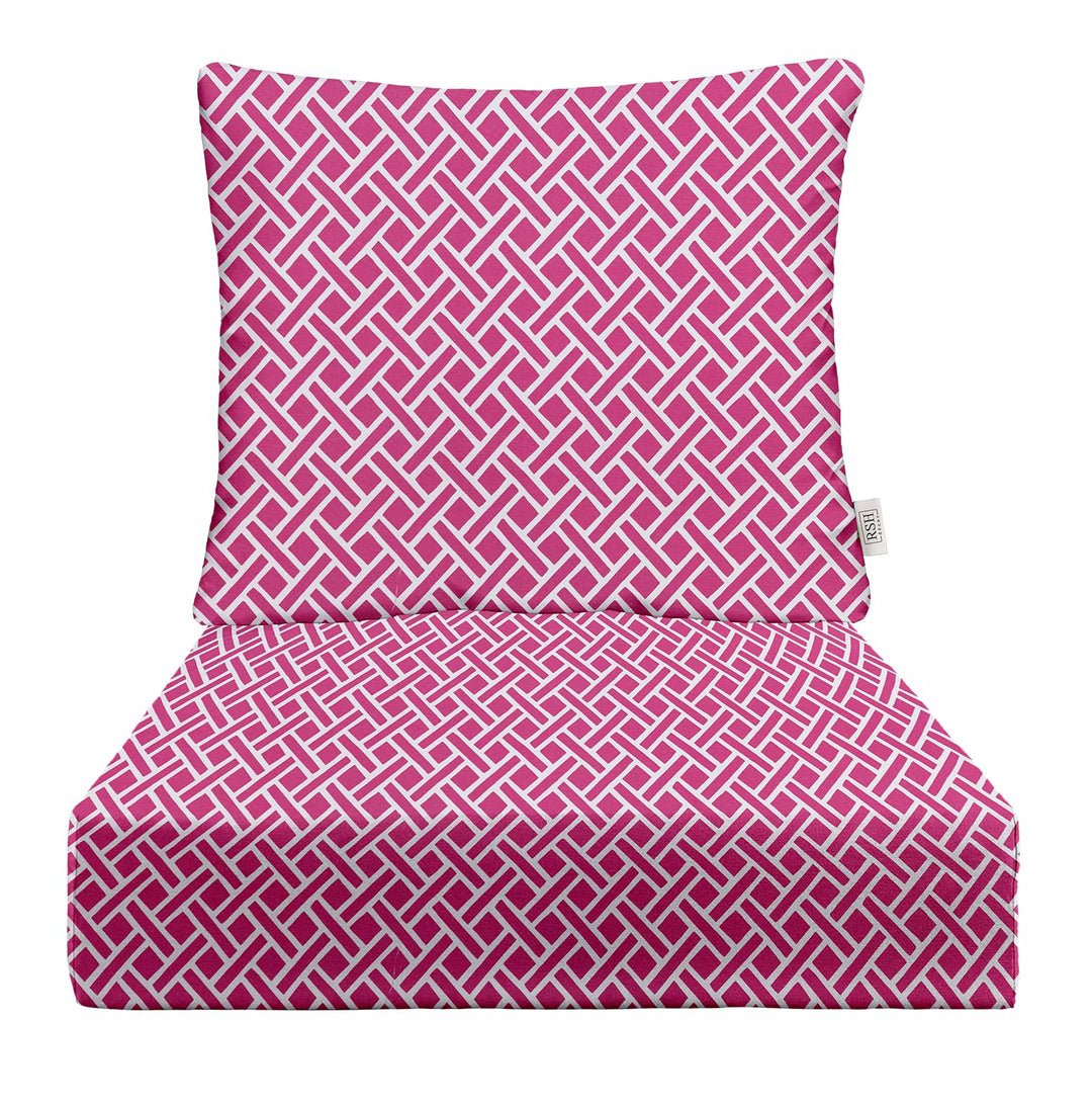 RSH DECOR Deep Seating Cushion with Pillow Back | 23” x 25” Seat | Water and Fade - Resistant Spun Fabric | Outdoor Chair Cushion Set for Patio Furniture | Midnight Melody Pink Geometric - RSH Decor