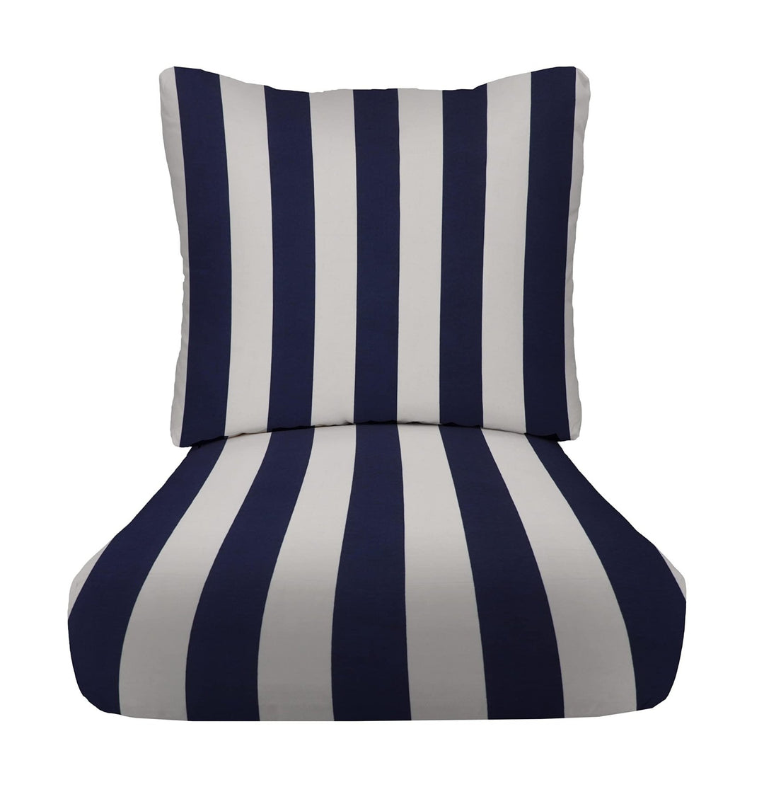 RSH DECOR Deep Seating Cushion with Pillow Back | 23” x 25” x 5" Seat | Water and Fade - Resistant Spun Fabric | Made in USA | Outdoor Chair Cushion Set for Patio Furniture (Navy Blue & White Stripe) - RSH Decor
