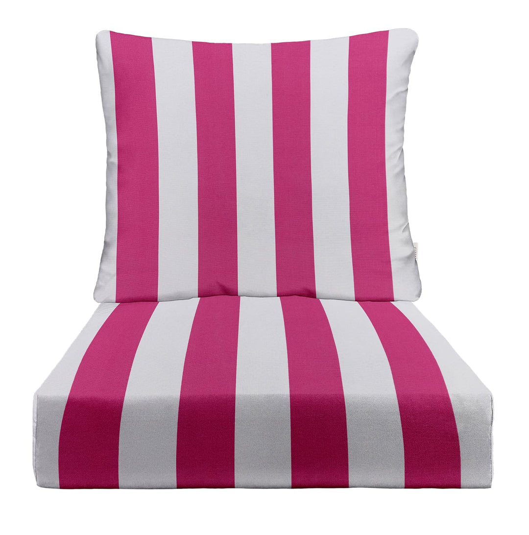 RSH DECOR Deep Seating Cushion with Pillow Back | 24” x 26” x 5" Seat | Water and Fade - Resistant Spun Fabric | Made in USA | Outdoor Chair Cushion Set for Patio Furniture (Pink & White Stripe) - RSH Decor
