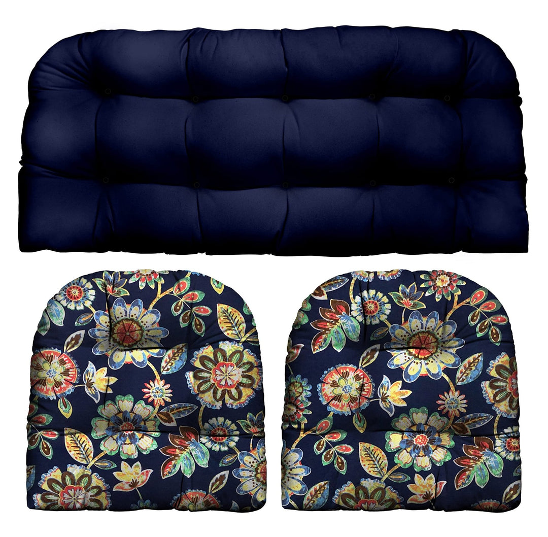 RSH Décor Indoor Outdoor 3 Piece Wicker Cushion Set Polyester Solids & Patterns Combo - Tufted - RSH Decor