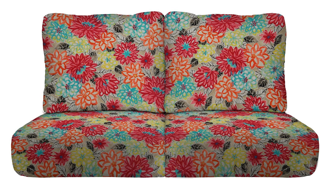 RSH Décor Indoor Outdoor 4 Piece Pillow Back Deep Seating Loveseat Cushion Set, 2 Seats 23”x 26” x 5” and 2 Pillow Backs 25” x 21”, (Artistic Floral) - Made in USA - RSH Decor