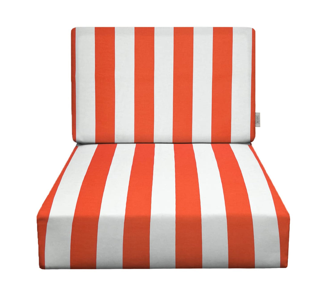 RSH Décor Indoor Outdoor All Weather Club Lounge Chair Deep Seat Cushion 22" x 22" x 4" with Foam Back Cushion 22" x 22" x 4", (Coral & White Stripe) - RSH Decor
