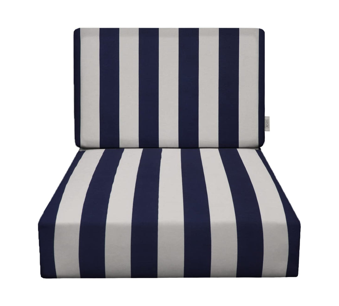 RSH Décor Indoor Outdoor All Weather Club Lounge Chair Deep Seat Cushion 22" x 22" x 4" with Foam Back Cushion 22" x 22" x 4", (Navy Blue & White Stripe) - RSH Decor