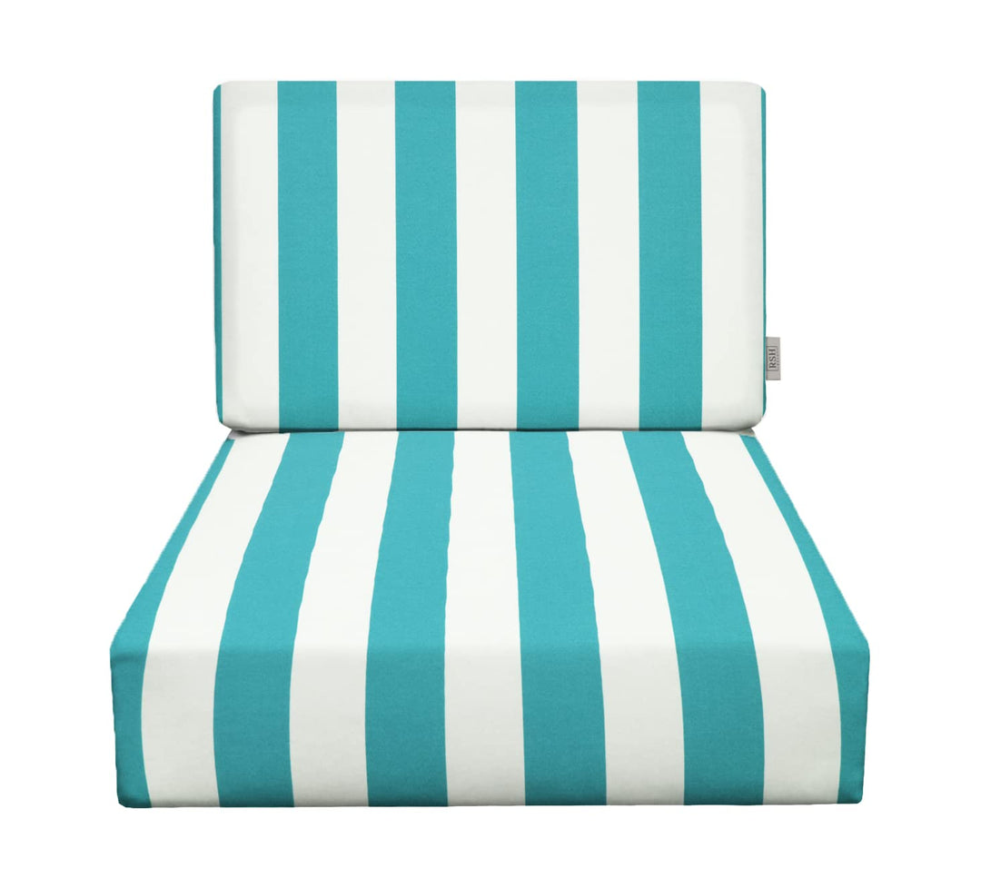 RSH Décor Indoor Outdoor All Weather Club Lounge Chair Deep Seat Cushion 22" x 24" x 4" with Foam Back Cushion 22" x 19" x 4", (Cancun Blue & White Stripe) - RSH Decor