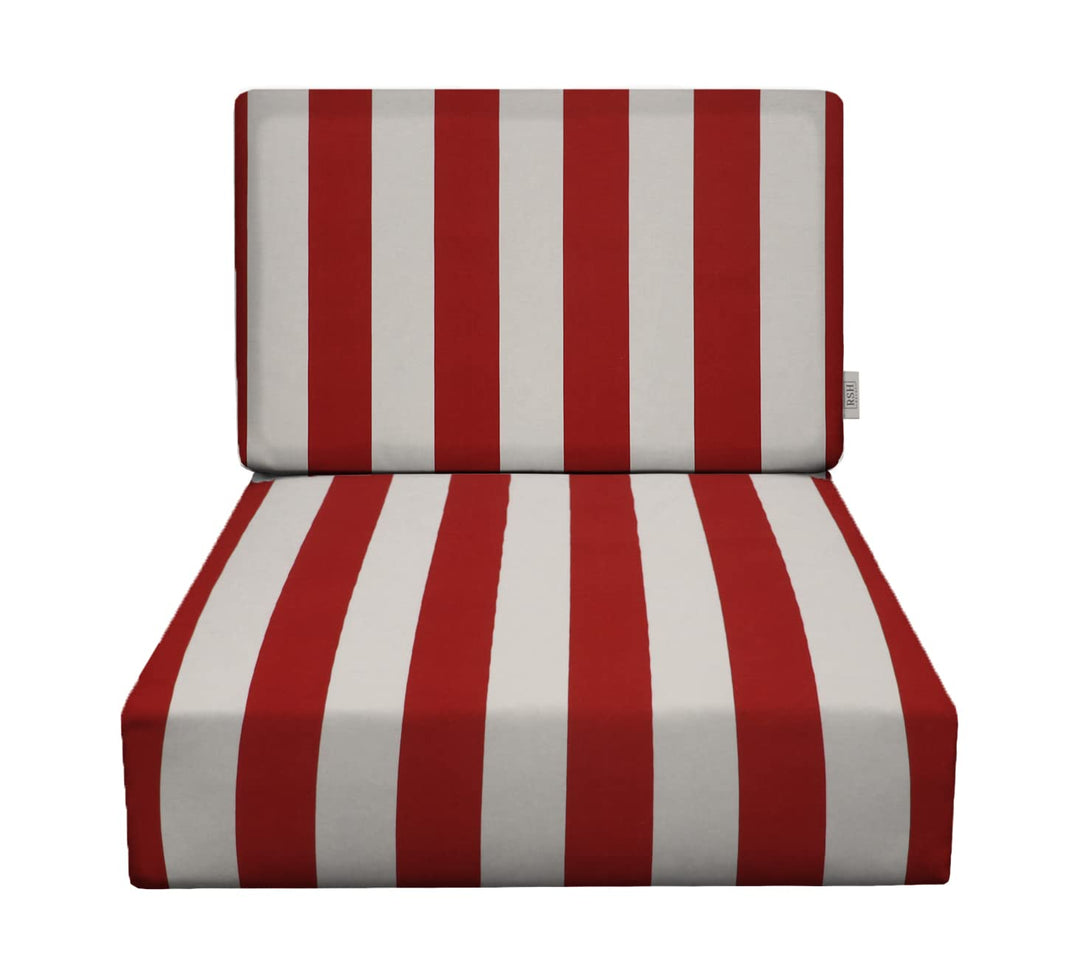 RSH Décor Indoor Outdoor All Weather Club Lounge Chair Deep Seat Cushion 22" x 24" x 4" with Foam Back Cushion 22" x 19" x 4", (Red & White Stripe) - RSH Decor