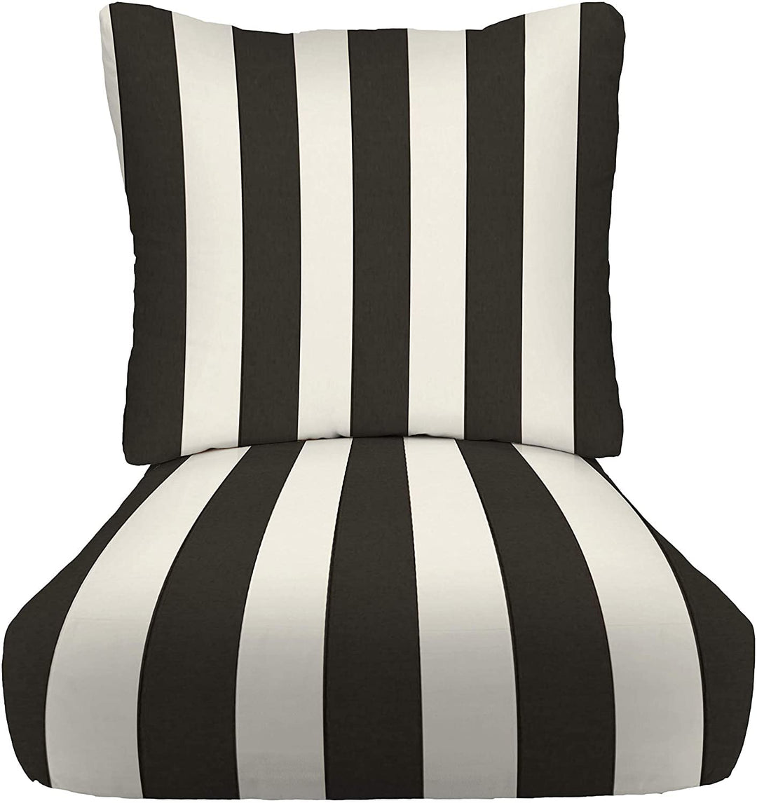 RSH Décor Indoor Outdoor All Weather Club Lounge Chair Deep Seat Cushion 22" x 24" x 4" with Pillow Back Cushion 22" x 19", (Black & White Stripe) - RSH Decor