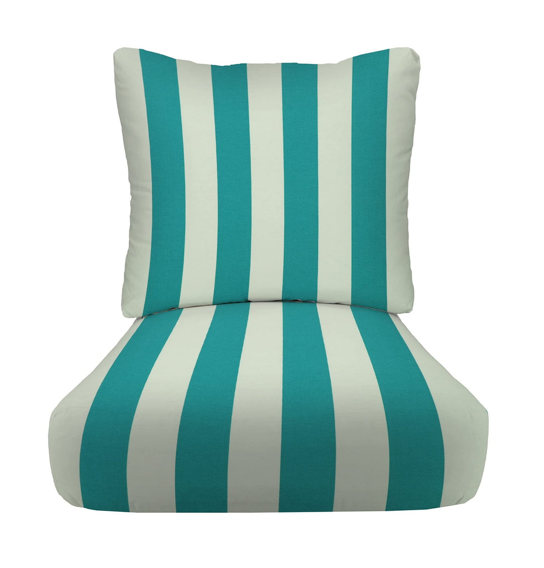 RSH Décor Indoor Outdoor All Weather Club Lounge Chair Deep Seat Cushion 22" x 24" x 4" with Pillow Back Cushion 22" x 19", (Cancun Blue & White Stripe) - RSH Decor