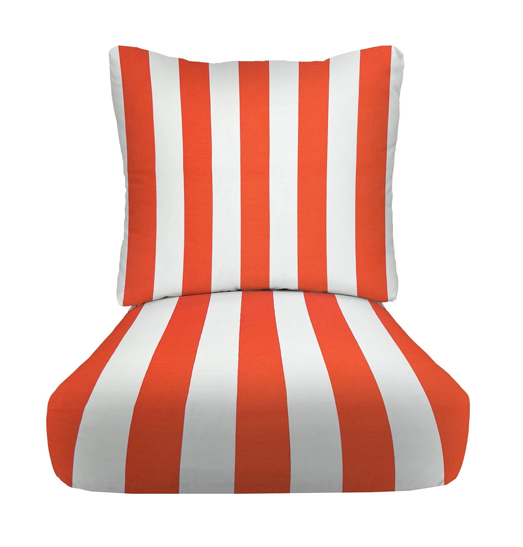 RSH Décor Indoor Outdoor All Weather Club Lounge Chair Deep Seat Cushion 22" x 24" x 4" with Pillow Back Cushion 22" x 19", (Coral & White Stripe) - RSH Decor
