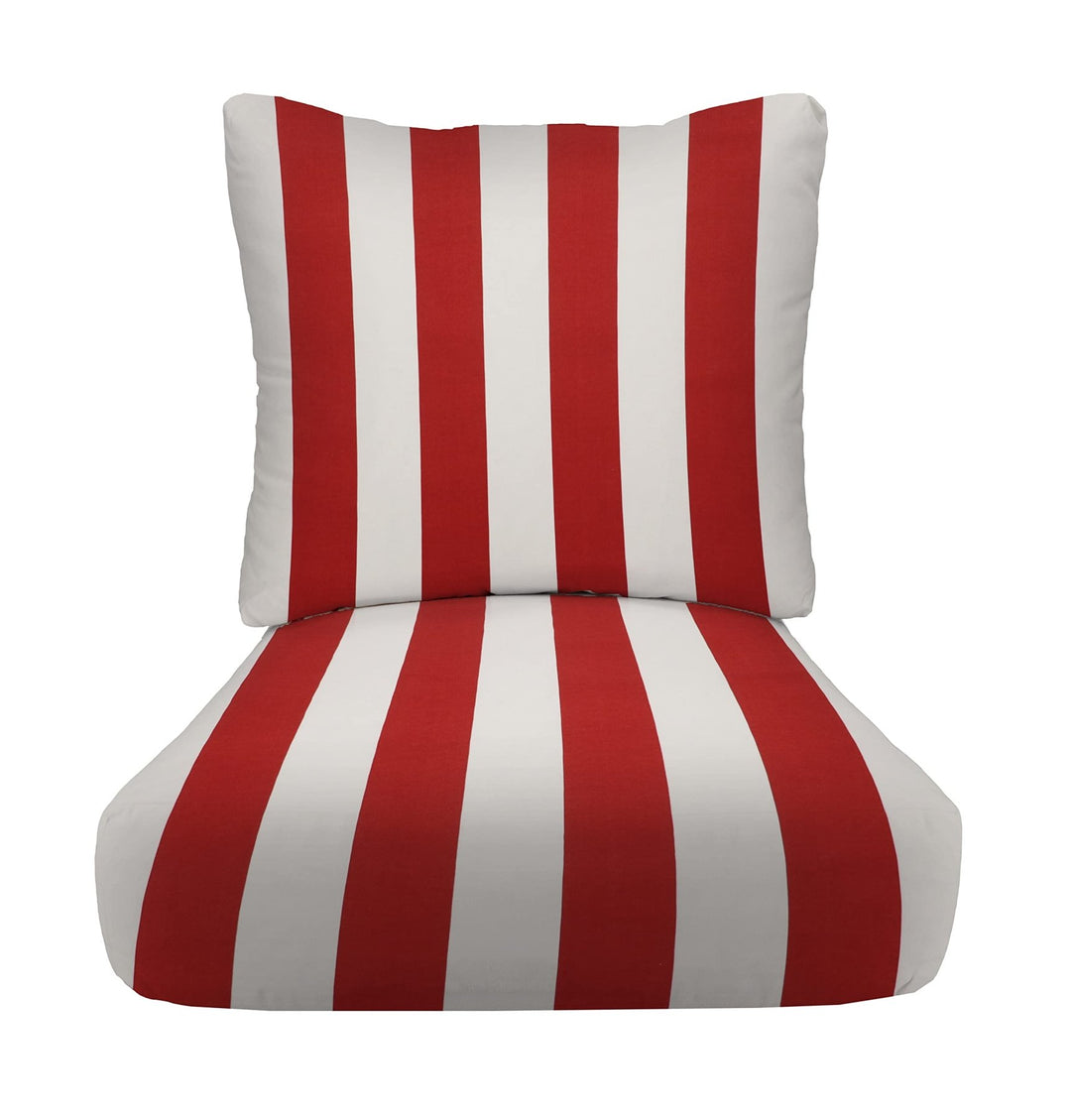 RSH Décor Indoor Outdoor All Weather Club Lounge Chair Deep Seat Cushion 22" x 24" x 4" with Pillow Back Cushion 22" x 19", (Red & White Stripe) - RSH Decor