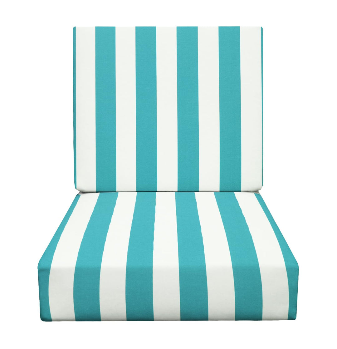 RSH Décor Indoor Outdoor All Weather Club Lounge Chair Deep Seat Cushion 22.5" x 22.5" x 5" with Foam Back Cushion 22.5" x 22.5" x 5", (Cancun Blue & White Stripe) - RSH Decor