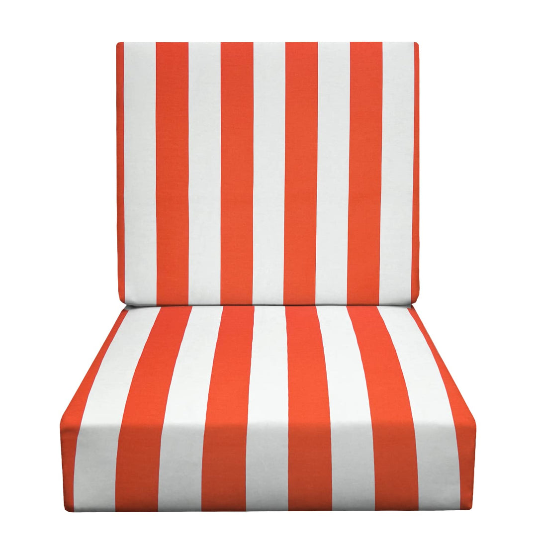 RSH Décor Indoor Outdoor All Weather Club Lounge Chair Deep Seat Cushion 22.5" x 22.5" x 5" with Foam Back Cushion 22.5" x 22.5" x 5", (Coral & White Stripe) - RSH Decor