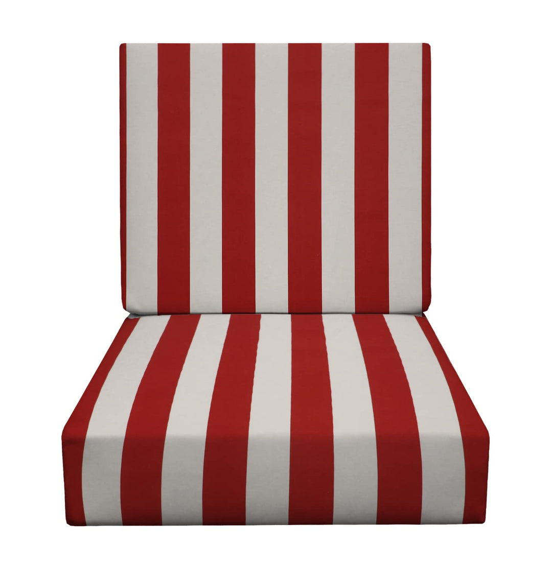 RSH Décor Indoor Outdoor All Weather Club Lounge Chair Deep Seat Cushion 22.5" x 22.5" x 5" with Foam Back Cushion 22.5" x 22.5" x 5", (Red & White Stripe) - RSH Decor
