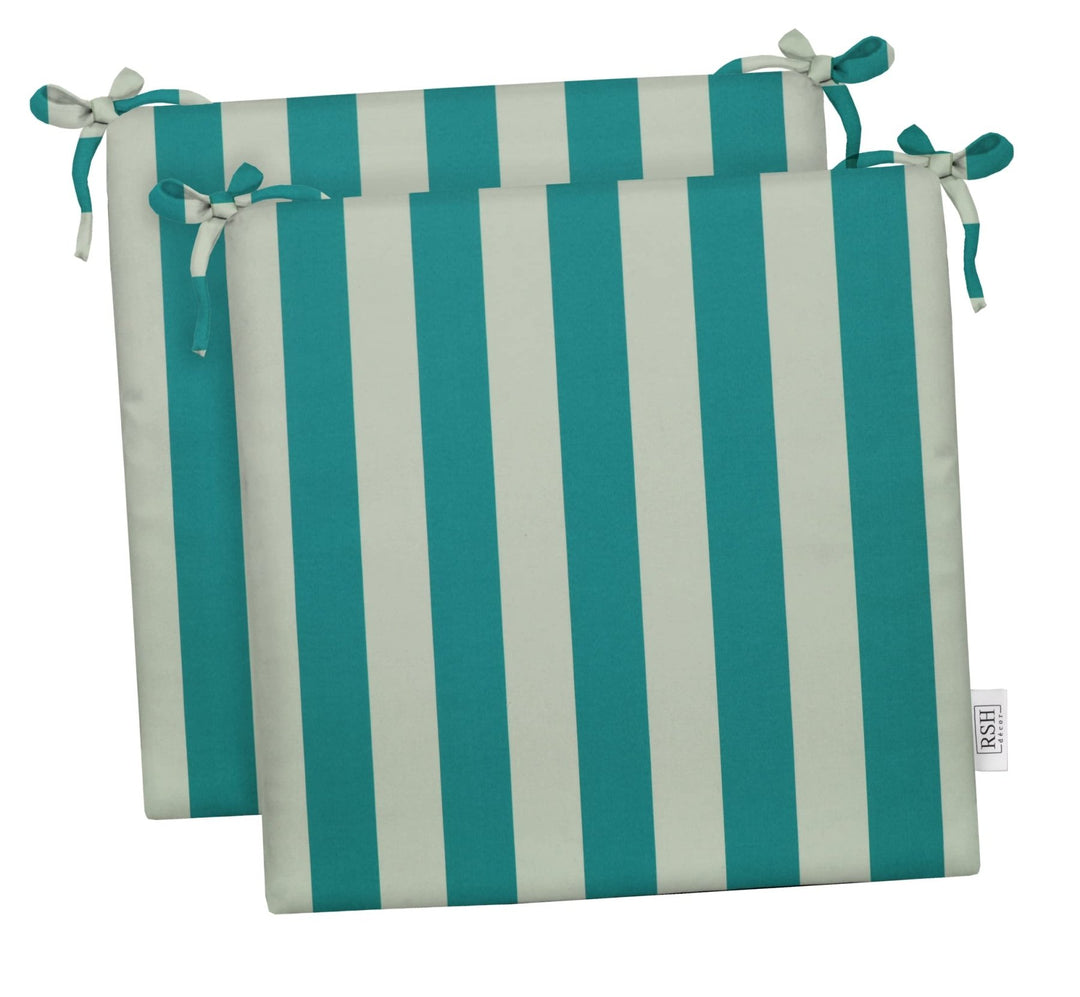 RSH DECOR Indoor / Outdoor Foam Dining Chair Seat Cushions, 17" x 17" x 2" (Cancun & White Stripe) (Set of 2) - RSH Decor