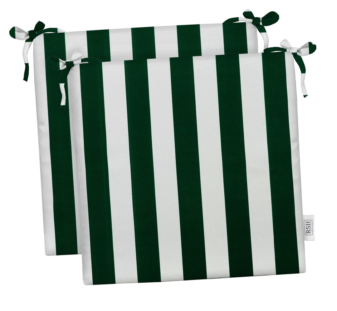 RSH DECOR Indoor / Outdoor Foam Dining Chair Seat Cushions, 20" x 20" x 3" (Hunter Green & White Stripe) (Set of 2) - RSH Decor