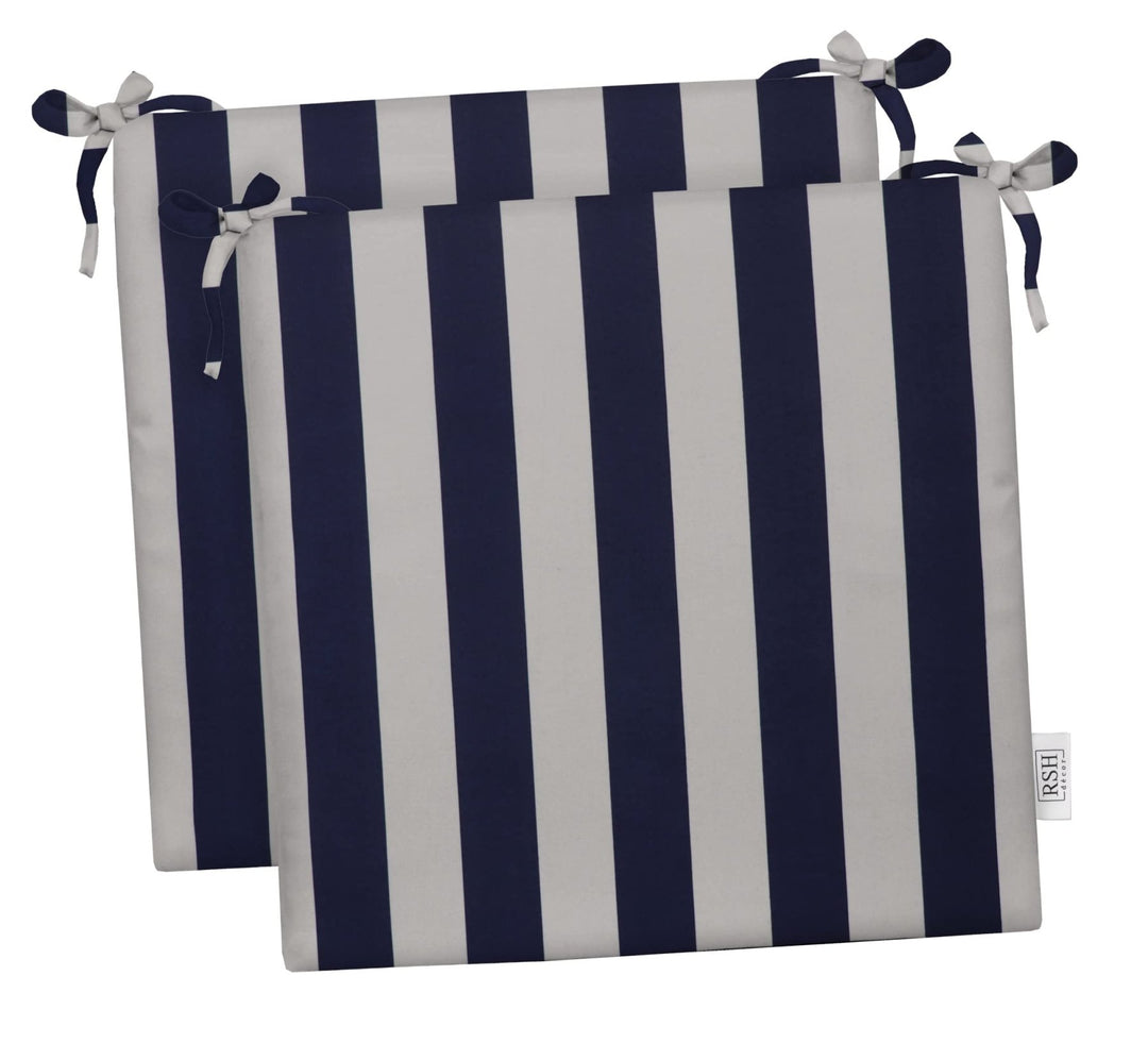 RSH DECOR Indoor / Outdoor Foam Dining Chair Seat Cushions, 20" x 20" x 3" (Navy Blue & White Stripe) (Set of 2) - RSH Decor