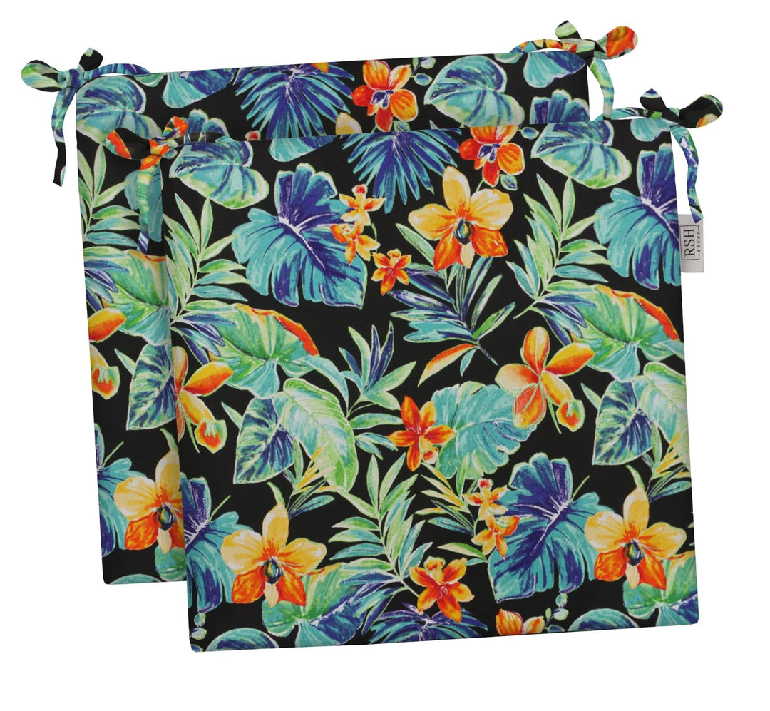 RSH Décor Indoor Outdoor Set of 2 Foam Dining Chair Seat Cushions, 17" x 17" x 2", (Beachcrest Caviar Floral) - RSH Decor