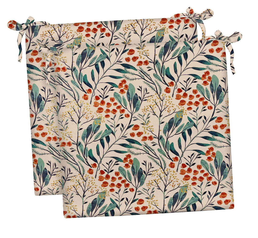 RSH Décor Indoor Outdoor Set of 2 Foam Dining Chair Seat Cushions, 17" x 17" x 2", (Gould Red Blue Floral) - RSH Decor