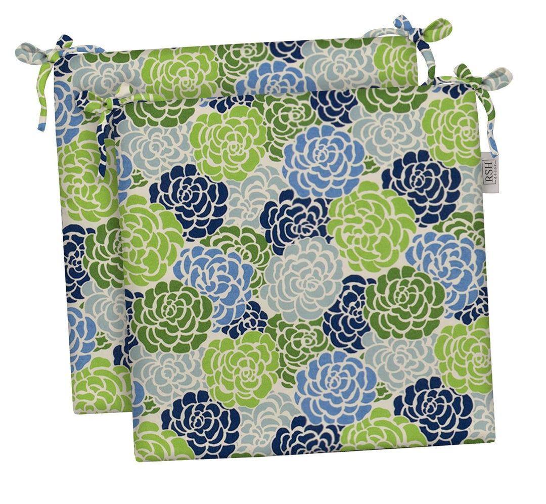 RSH Décor Indoor Outdoor Set of 2 Foam Dining Chair Seat Cushions, 17" x 17" x 2", (Livi Courtyard Floral) - RSH Decor