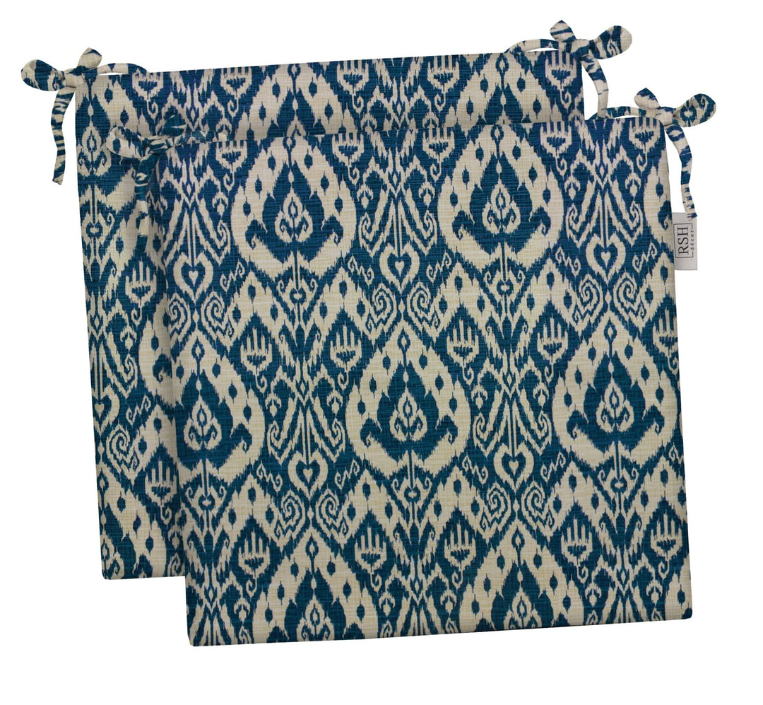 RSH Décor Indoor Outdoor Set of 2 Foam Dining Chair Seat Cushions, 20" x 20" x 3", (Ashmore Marine Blue) - RSH Decor