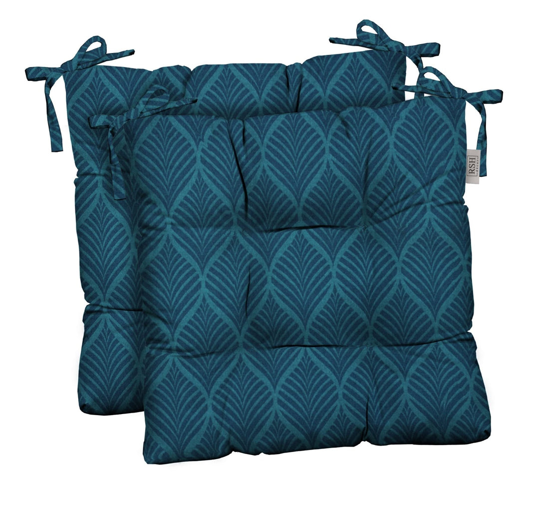 RSH Décor Indoor Outdoor Set of 2 Tufted Dining Chair Seat Cushions, 17" x 17", (Fenbrook Blue Cove) - RSH Decor