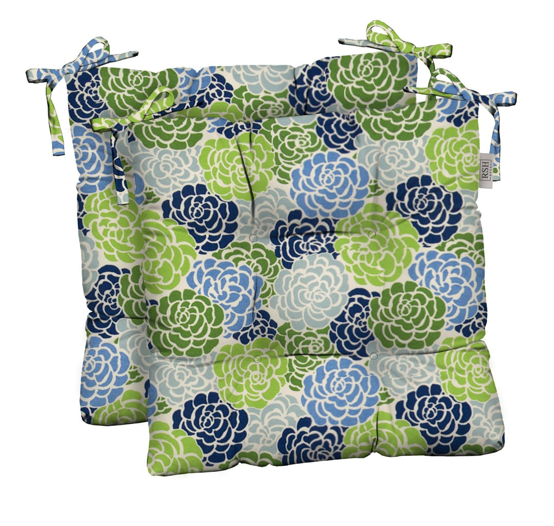 RSH Décor Indoor Outdoor Set of 2 Tufted Dining Chair Seat Cushions, 17" x 17", (Livi Courtyard Floral) - RSH Decor