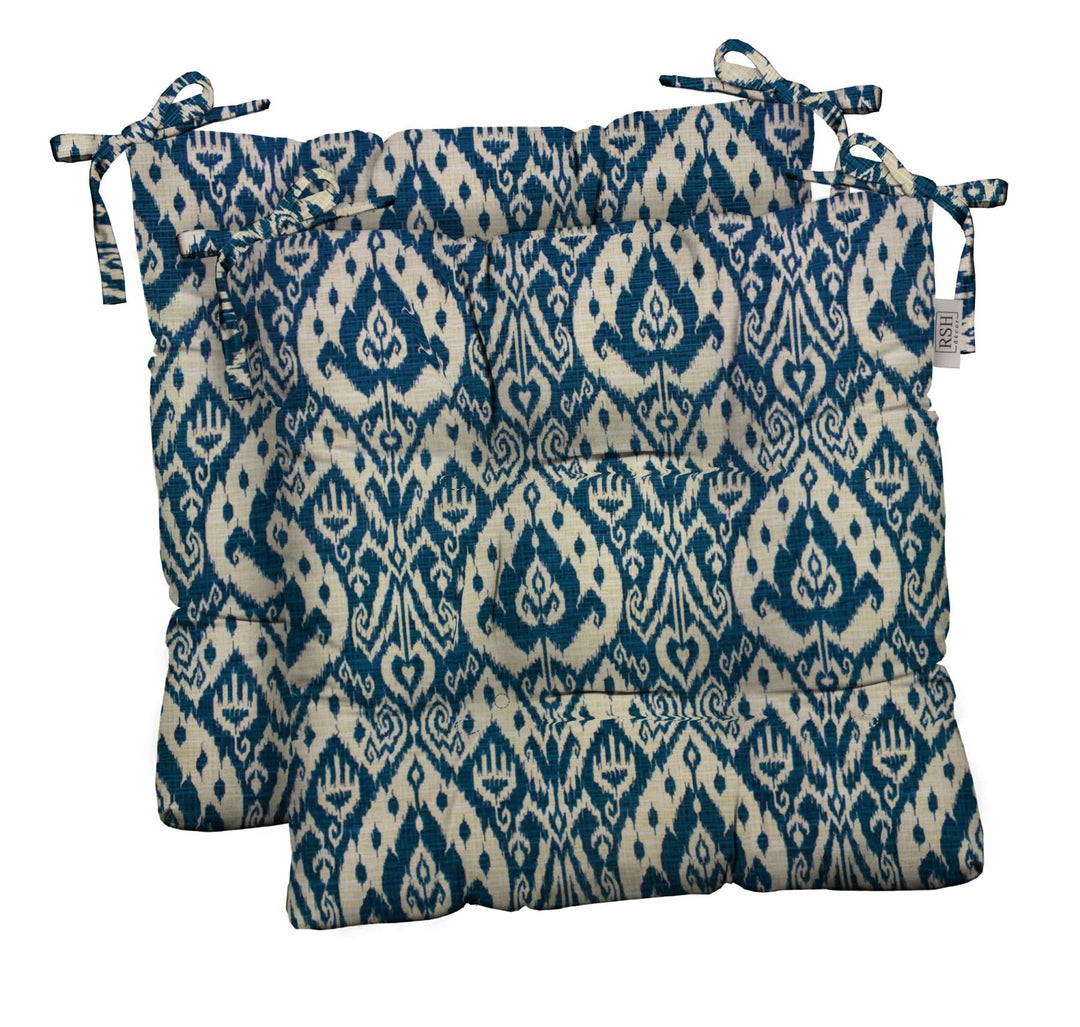 RSH Décor Indoor Outdoor Set of 2 Tufted Dining Chair Seat Cushions, 20" x 20", (Ashmore Marine Blue) - RSH Decor