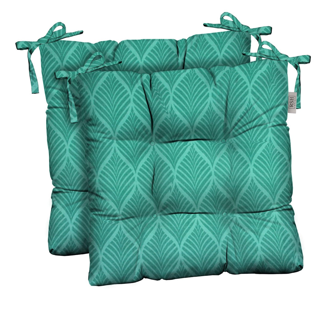RSH Décor Indoor Outdoor Set of 2 Tufted Dining Chair Seat Cushions, 20" x 20", (Fenbrook Teal) - RSH Decor