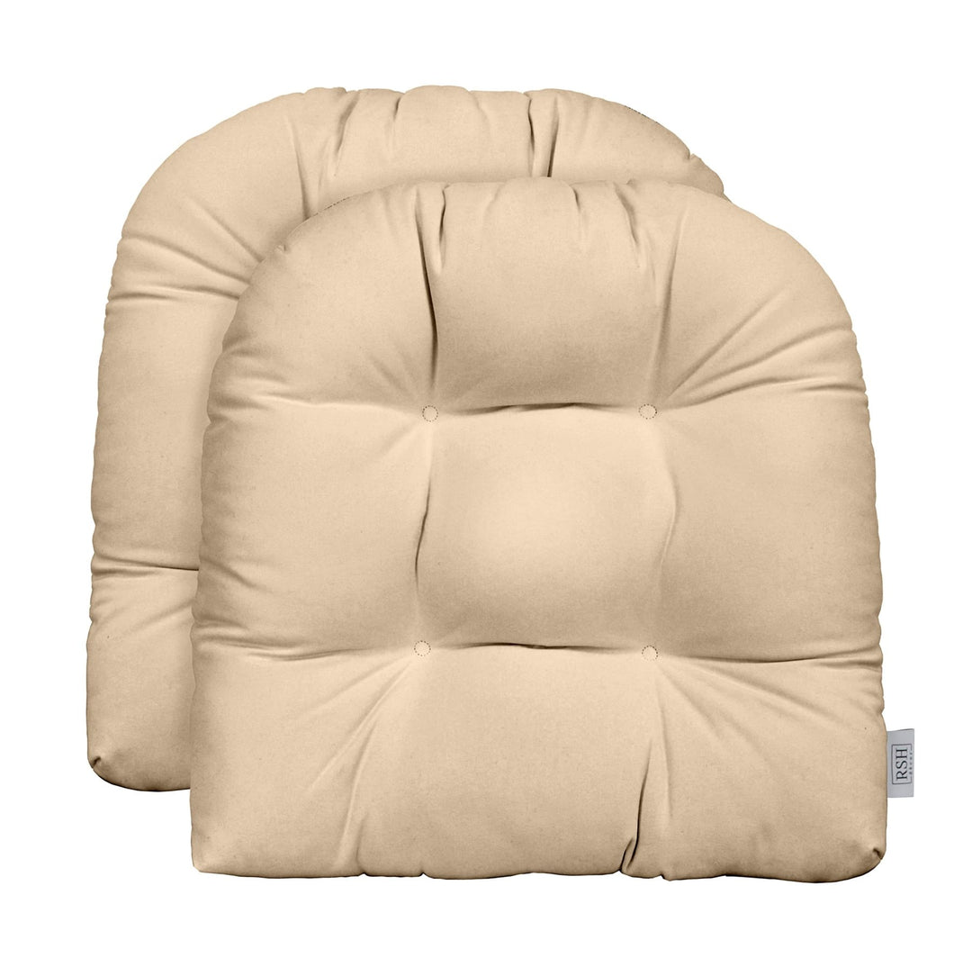RSH DECOR Indoor Outdoor Set of 2 U - Shape Wicker Tufted Seat Cushions Patio Weather Resistant (Standard, Classic Canvas) - RSH Decor