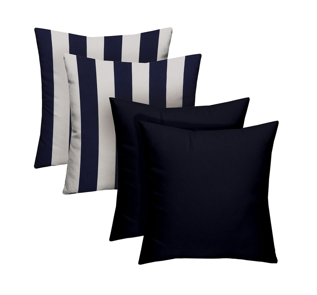 RSH DECOR Indoor Outdoor Set of 4 Pillows Weather Resistant, (20" x 20", Navy Blue + Navy Blue & White Stripe) - RSH Decor