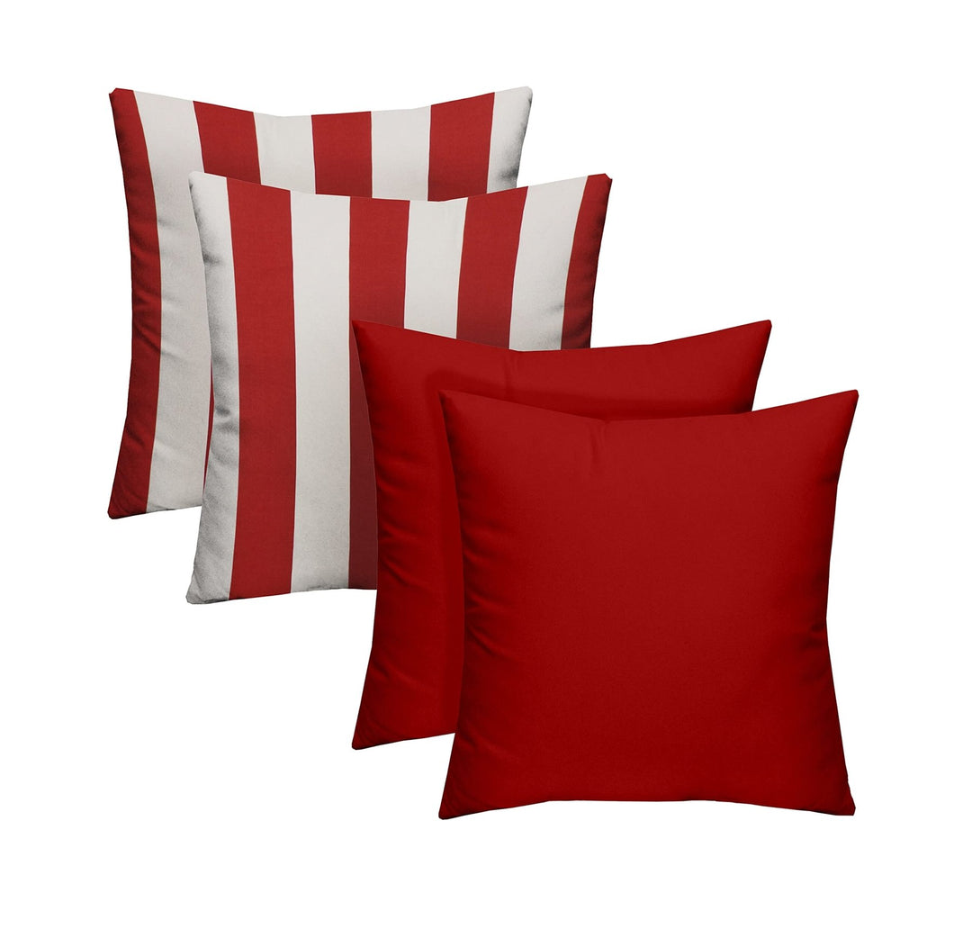 RSH DECOR Indoor Outdoor Set of 4 Pillows Weather Resistant, (20" x 20", Red + Red & White Stripe) - RSH Decor