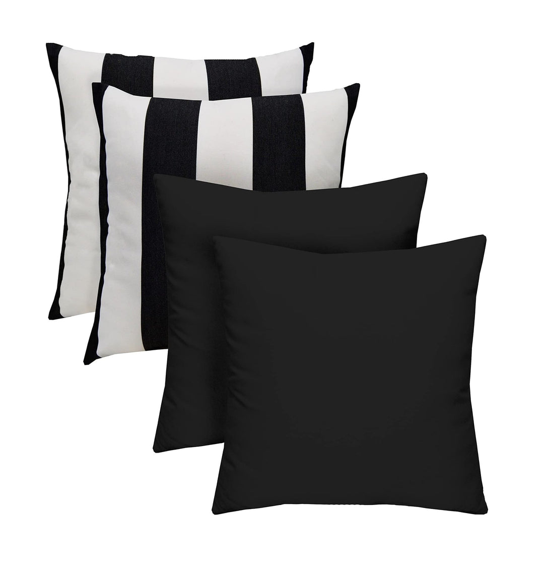 RSH DECOR Indoor Outdoor Set of 4 Pillows Weather Resistant, (24" x 24", Black + Black & White Stripe) - RSH Decor