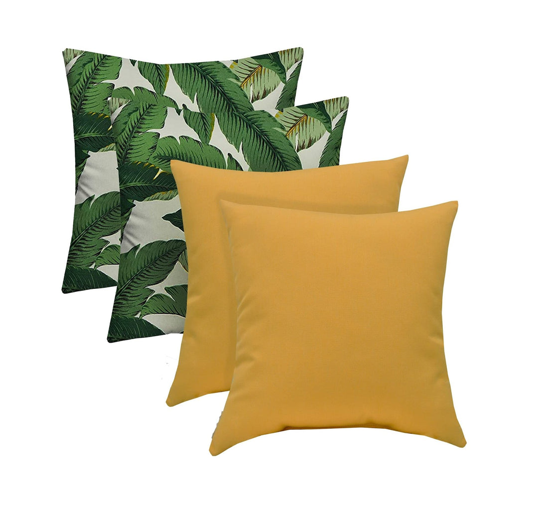 RSH DECOR Indoor Outdoor Set of 4 Square Pillows (20" x 20", Swaying Palms + Yellow) - RSH Decor