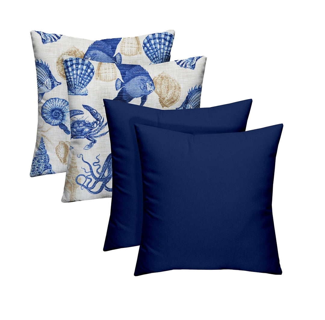 RSH Décor Indoor Outdoor Set of 4 Square Pillows (Blue Tan Crab + Veranda Blue, 20" x 20") - RSH Decor