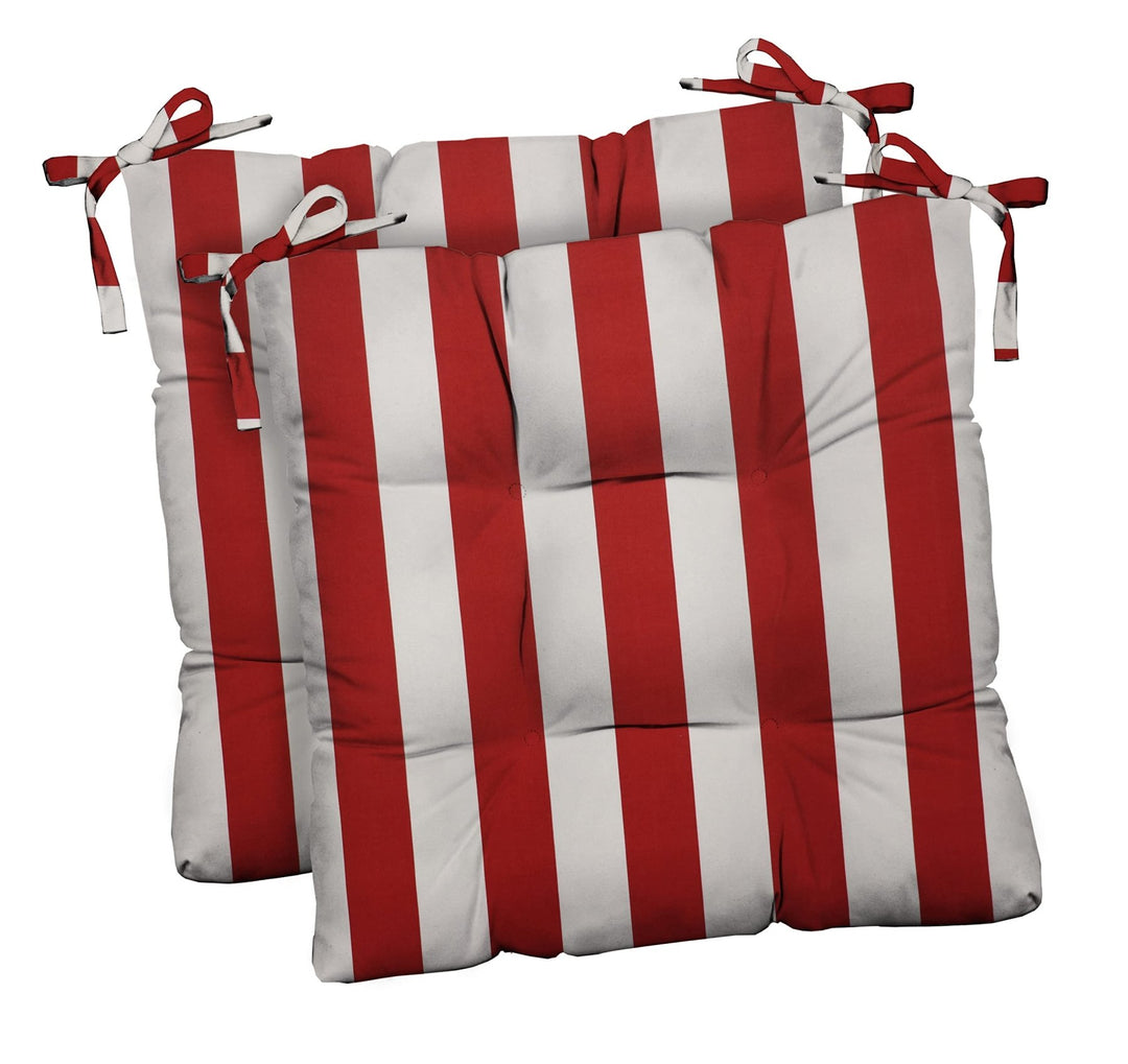 RSH DECOR Indoor / Outdoor Tufted Dining Chair Seat Cushions, 17" x 17" x 2" (Red & White Stripe) (Set of 2) - Made in USA - RSH Decor