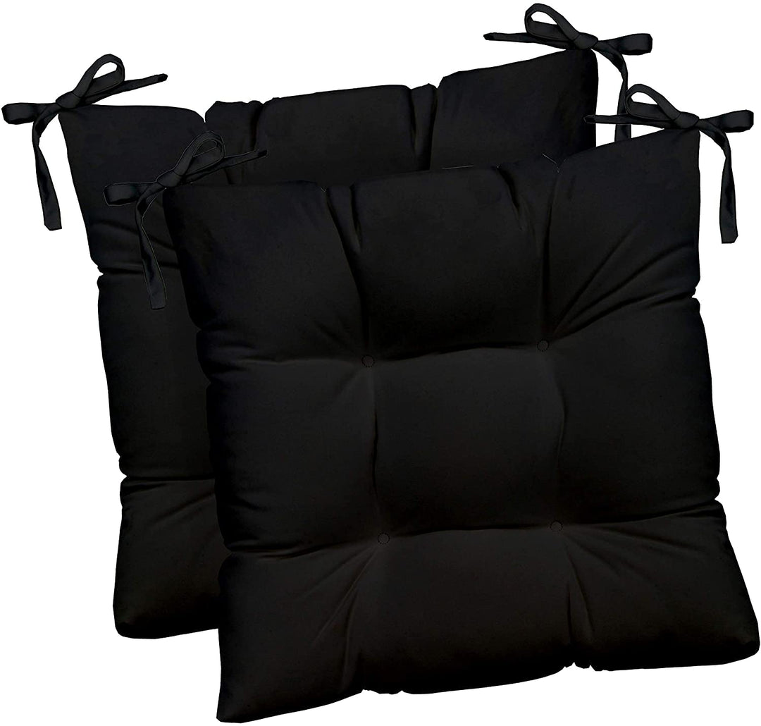 RSH DECOR Indoor / Outdoor Tufted Dining Chair Seat Cushions, 20" x 20" x 3" (Black) (Set of 2) - RSH Decor