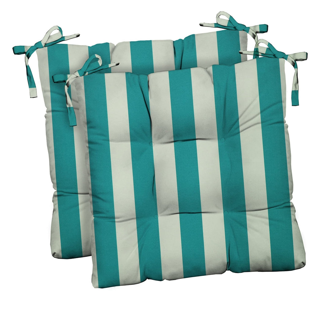 RSH DECOR Indoor / Outdoor Tufted Dining Chair Seat Cushions, 20" x 20" x 3" (Cancun & White Stripe) (Set of 2) - RSH Decor